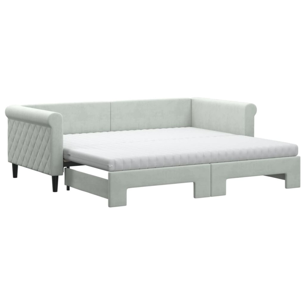 vidaXL Pat de zi cu extensie și saltele, gri deschis 90x190 cm catifea