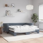 vidaXL Pat de zi cu extensie și saltele, gri închis, 90x190 cm catifea vidaXL Pat de zi cu extensie și saltele, gri închis, 90x190 cm catifea