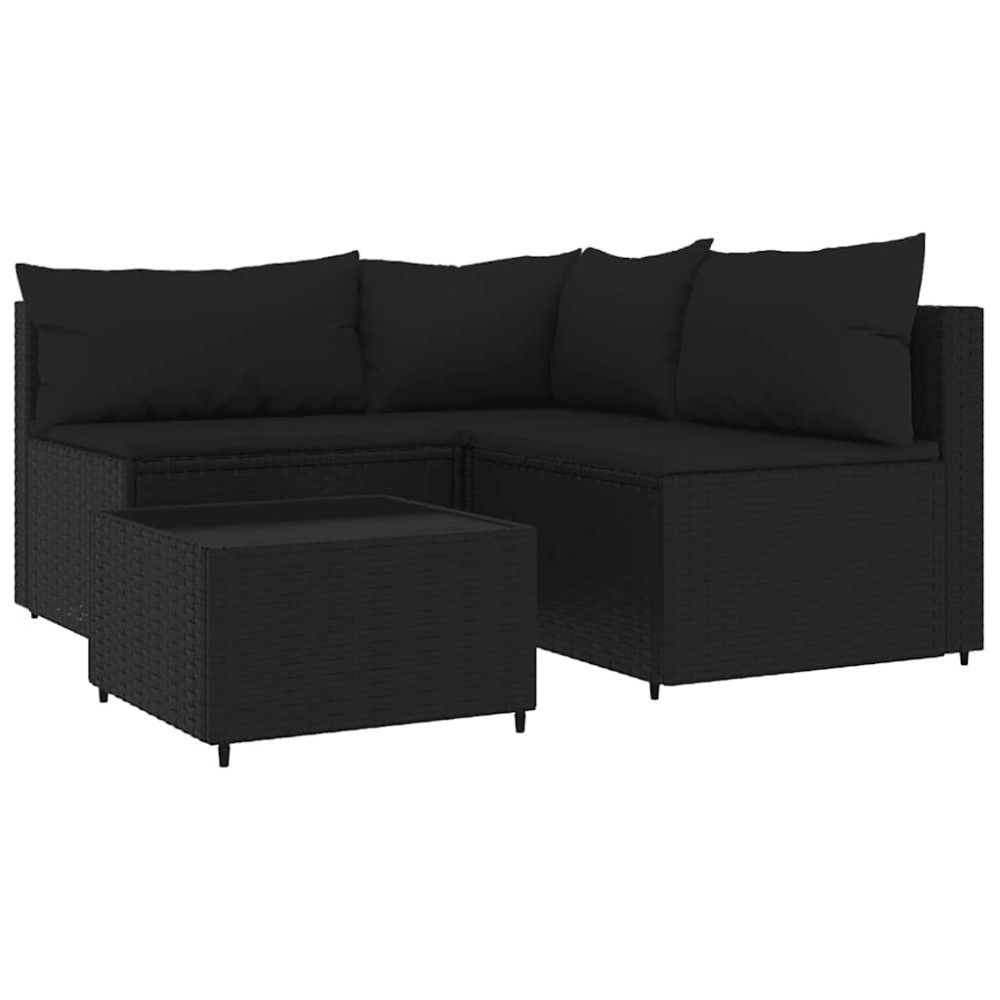 vidaXL Set mobilier relaxare grădină 4 piese cu perne poliratan negru