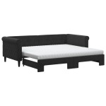 vidaXL Pat de zi cu extensie și saltele, negru, 90x190 cm, catifea
