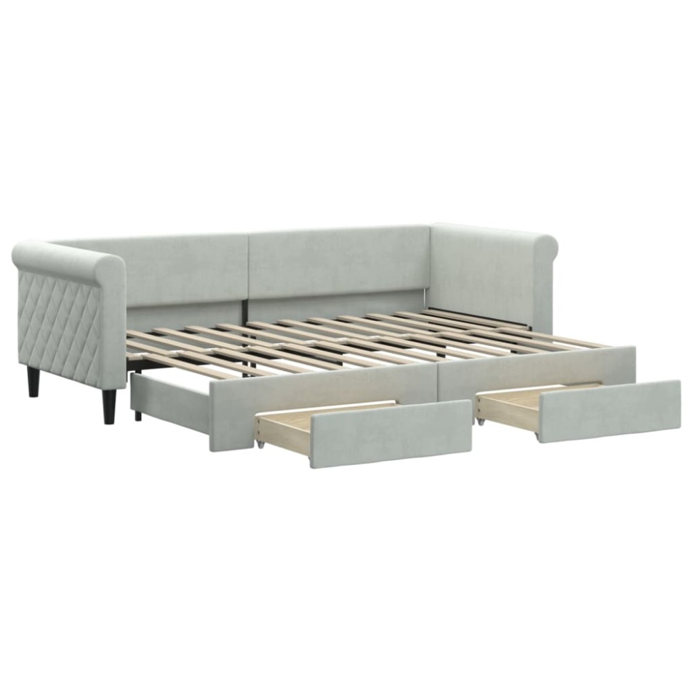 vidaXL Pat de zi cu extensie și sertare, gri deschis 80x200 cm catifea