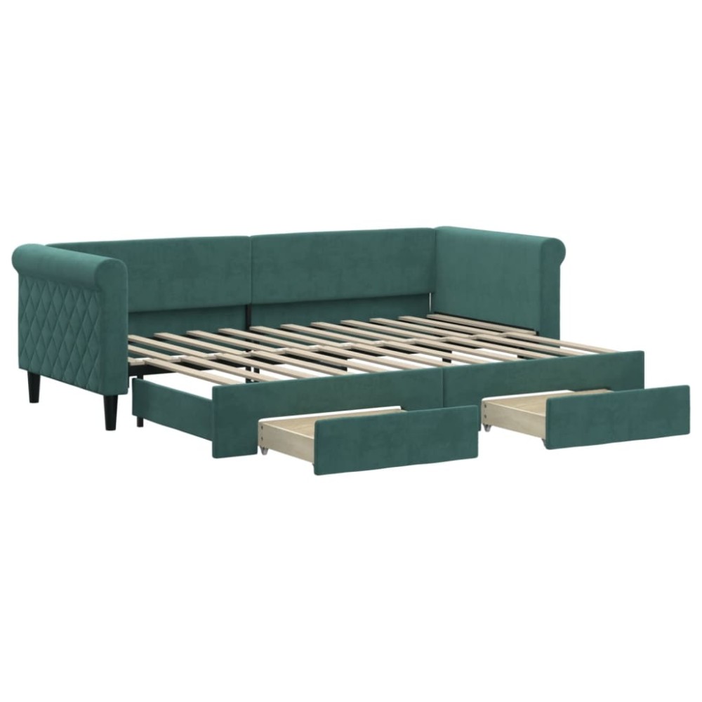 vidaXL Pat de zi cu extensie și sertare verde închis 80x200 cm catifea