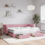 vidaXL Pat de zi cu extensie și sertare, roz, 80x200 cm, catifea vidaXL Pat de zi cu extensie și sertare, roz, 80x200 cm, catifea