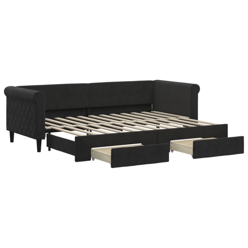 vidaXL Pat de zi cu extensie și sertare, negru, 80x200 cm, catifea