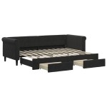 vidaXL Pat de zi cu extensie și sertare, negru, 80x200 cm, catifea