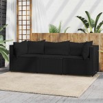 vidaXL Set mobilier de grădină cu perne, 3 piese, negru, poliratan vidaXL Set mobilier de grădină cu perne, 3 piese, negru, poliratan