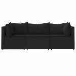 vidaXL Set mobilier de grădină cu perne, 3 piese, negru, poliratan vidaXL Set mobilier de grădină cu perne, 3 piese, negru, poliratan
