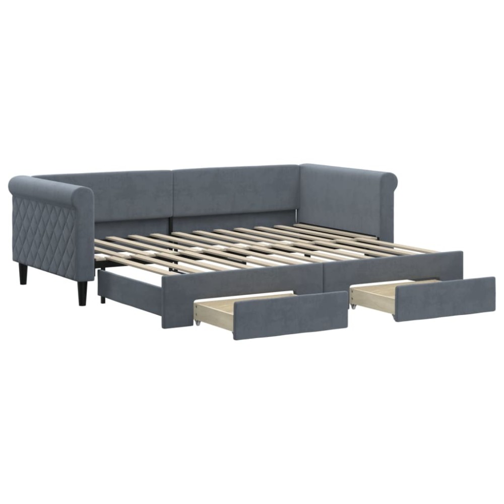 vidaXL Pat de zi cu extensie și sertare gri închis 90x200 cm catifea
