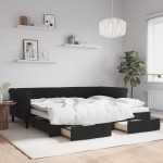 vidaXL Pat de zi cu extensie și sertare, negru, 90x200 cm, catifea vidaXL Pat de zi cu extensie și sertare, negru, 90x200 cm, catifea