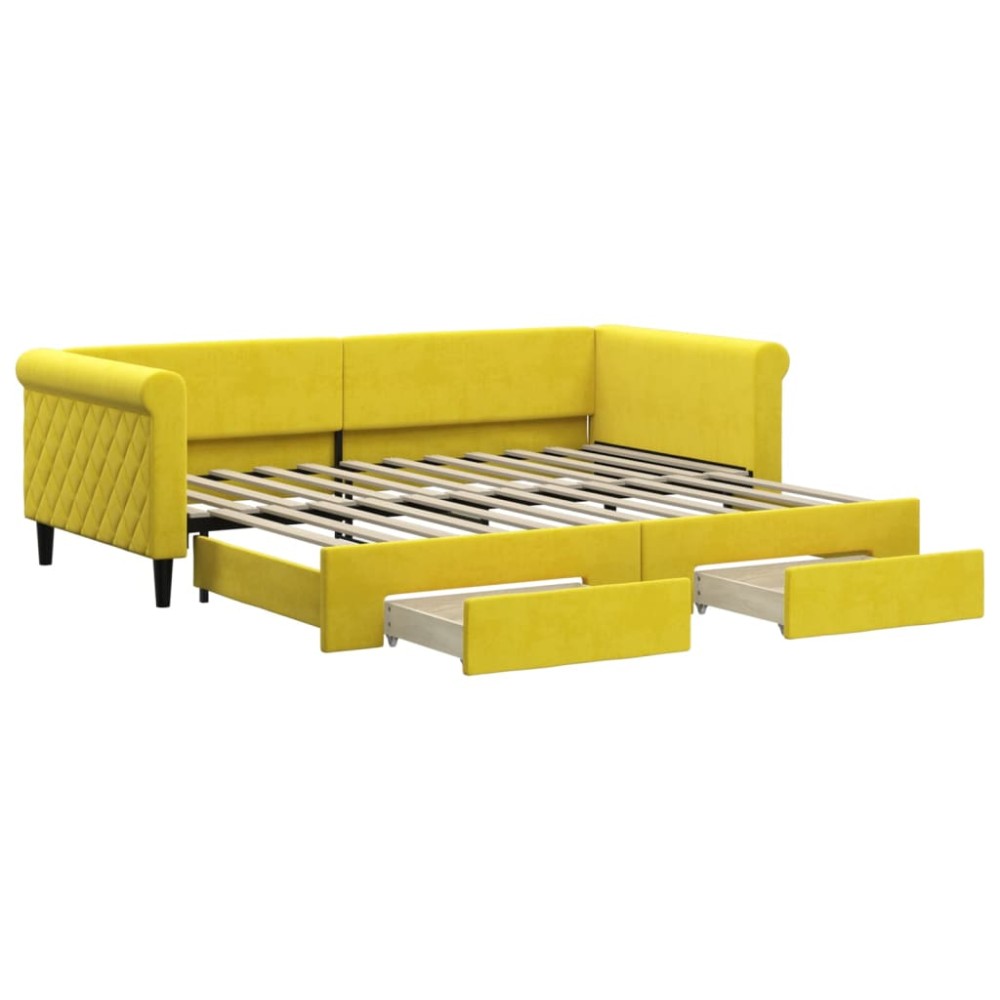 vidaXL Pat de zi cu extensie și sertare, galben, 90x200 cm, catifea