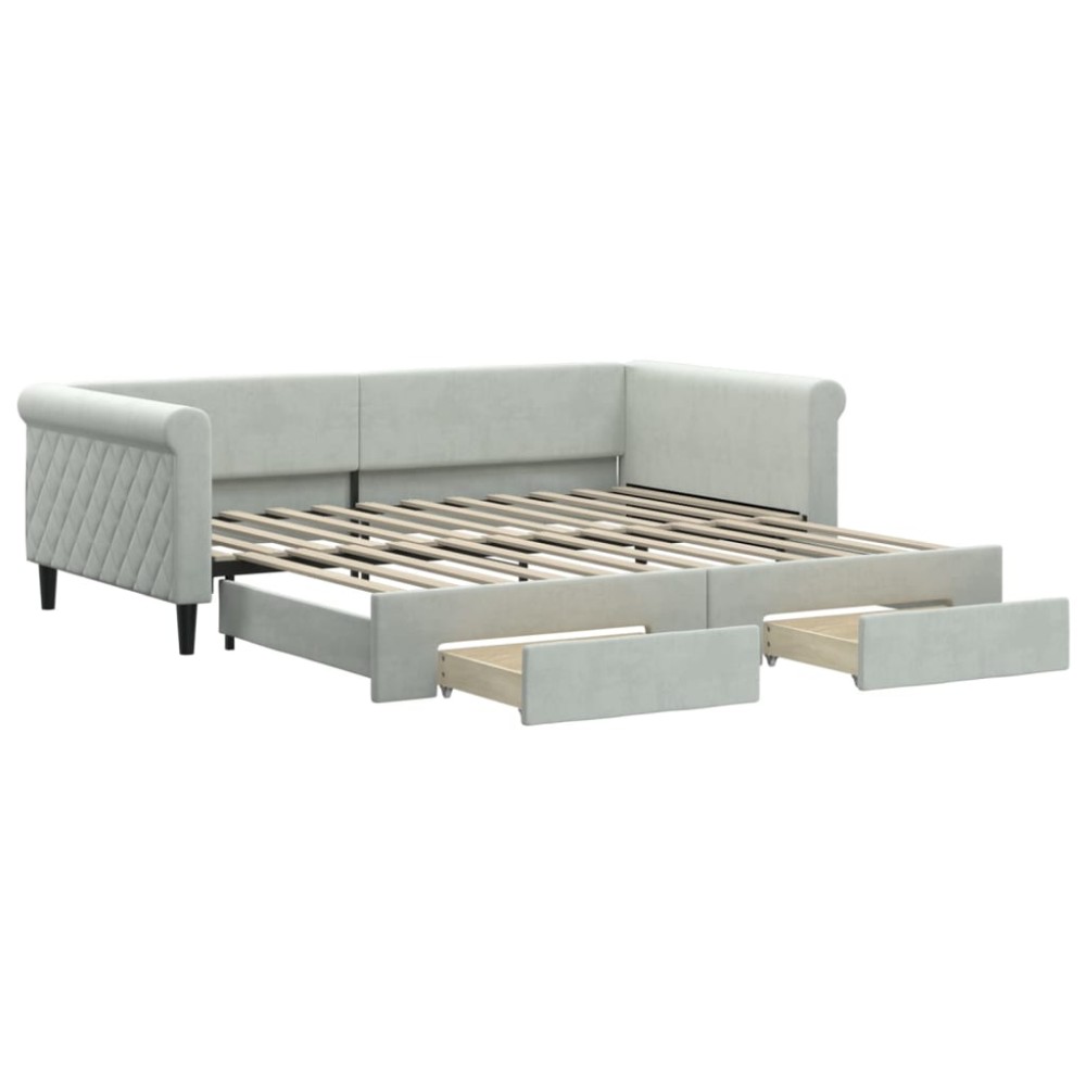 vidaXL Pat de zi cu extensie și sertare gri deschis 100x200 cm catifea