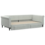 vidaXL Pat de zi cu extensie și sertare gri deschis 100x200 cm catifea