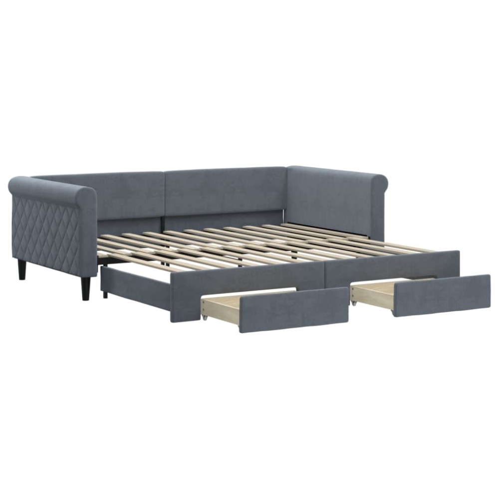 vidaXL Pat de zi cu extensie și sertare gri închis 100x200cm catifea