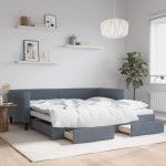 vidaXL Pat de zi cu extensie și sertare gri închis 100x200cm catifea