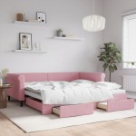 vidaXL Pat de zi cu extensie și sertare, roz, 100x200 cm, catifea vidaXL Pat de zi cu extensie și sertare, roz, 100x200 cm, catifea