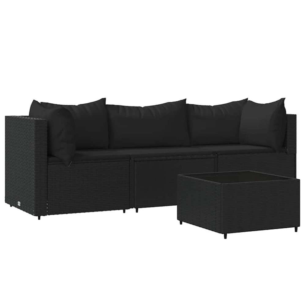 vidaXL Set mobilier relaxare grădină 4 piese cu perne poliratan negru