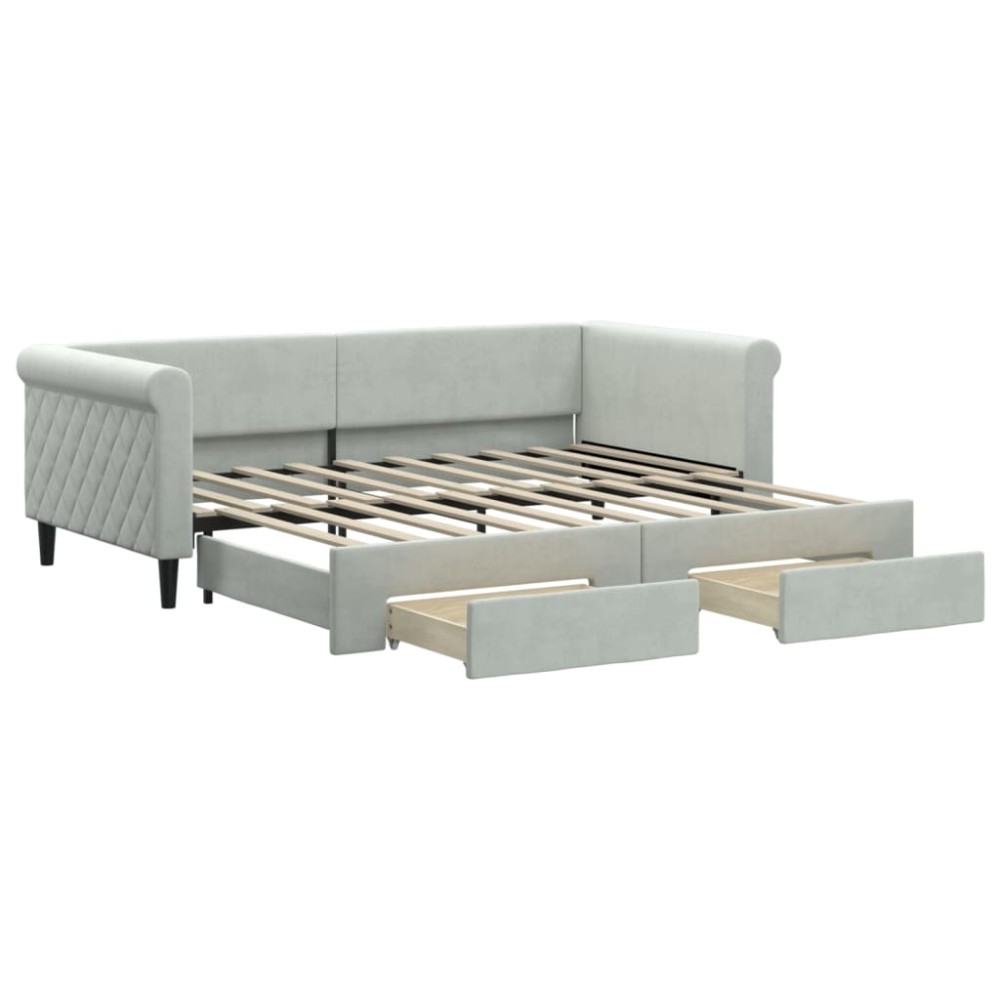 vidaXL Pat de zi cu extensie și sertare, gri deschis 90x190 cm catifea