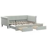 vidaXL Pat de zi cu extensie și sertare, gri deschis 90x190 cm catifea