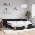 vidaXL Pat de zi cu extensie și sertare, negru, 90x190 cm, catifea vidaXL Pat de zi cu extensie și sertare, negru, 90x190 cm, catifea