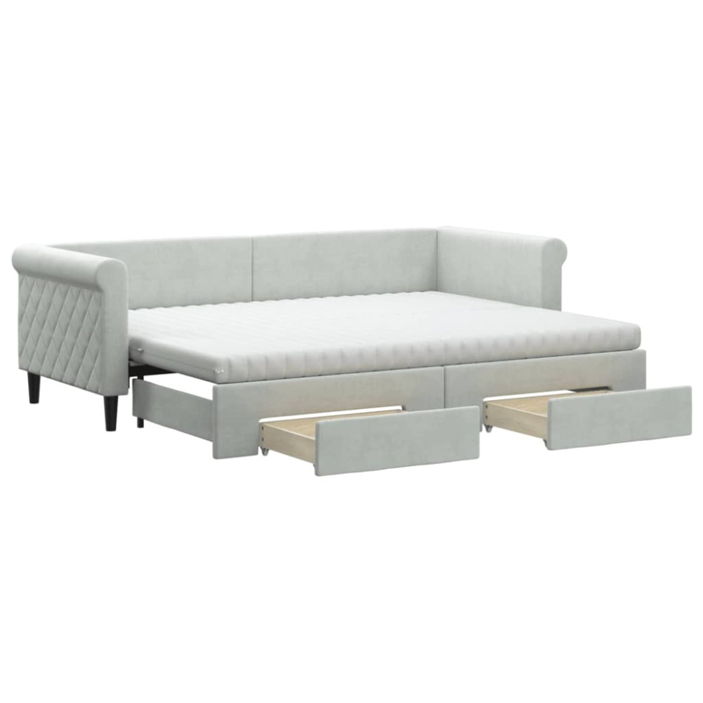 vidaXL Pat de zi cu extensie și sertare, gri deschis 80x200 cm catifea