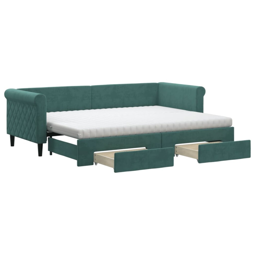 vidaXL Pat de zi cu extensie și sertare verde închis 80x200 cm catifea