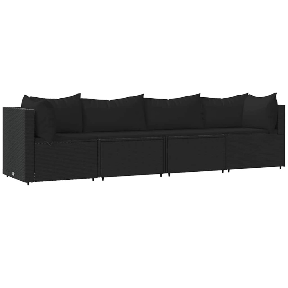 vidaXL Set mobilier relaxare grădină 4 piese cu perne poliratan negru