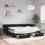 vidaXL Pat de zi cu extensie și sertare, negru, 80x200 cm, catifea vidaXL Pat de zi cu extensie și sertare, negru, 80x200 cm, catifea