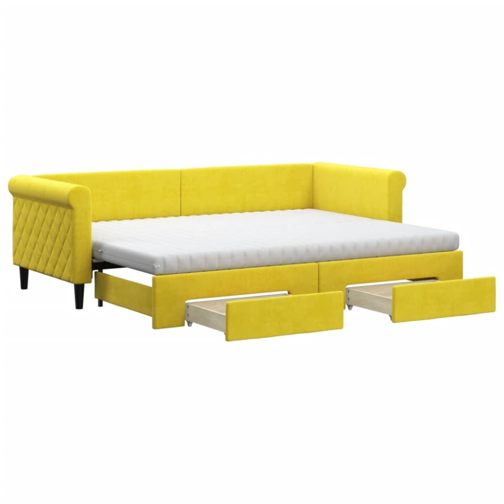 vidaXL Pat de zi cu extensie și sertare, galben, 80x200 cm, catifea