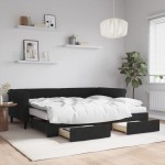 vidaXL Pat de zi cu extensie și sertare, negru, 90x200 cm, catifea vidaXL Pat de zi cu extensie și sertare, negru, 90x200 cm, catifea