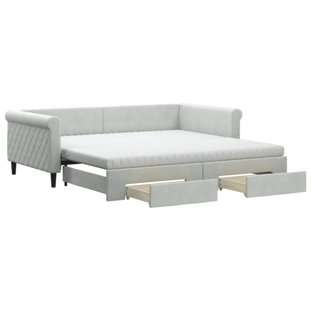 vidaXL Pat de zi cu extensie și sertare gri deschis 100x200 cm catifea