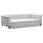 vidaXL Pat de zi cu extensie și sertare gri deschis 100x200 cm catifea