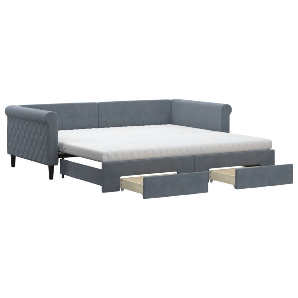 vidaXL Pat de zi cu extensie și sertare gri închis 100x200cm catifea