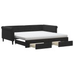 vidaXL Pat de zi cu extensie și sertare, negru, 100x200 cm, catifea