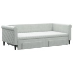 vidaXL Pat de zi cu extensie și sertare, gri deschis 90x190 cm catifea