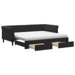 vidaXL Pat de zi cu extensie și sertare, negru, 90x190 cm, catifea