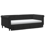 vidaXL Pat de zi cu extensie și sertare, negru, 90x190 cm, catifea