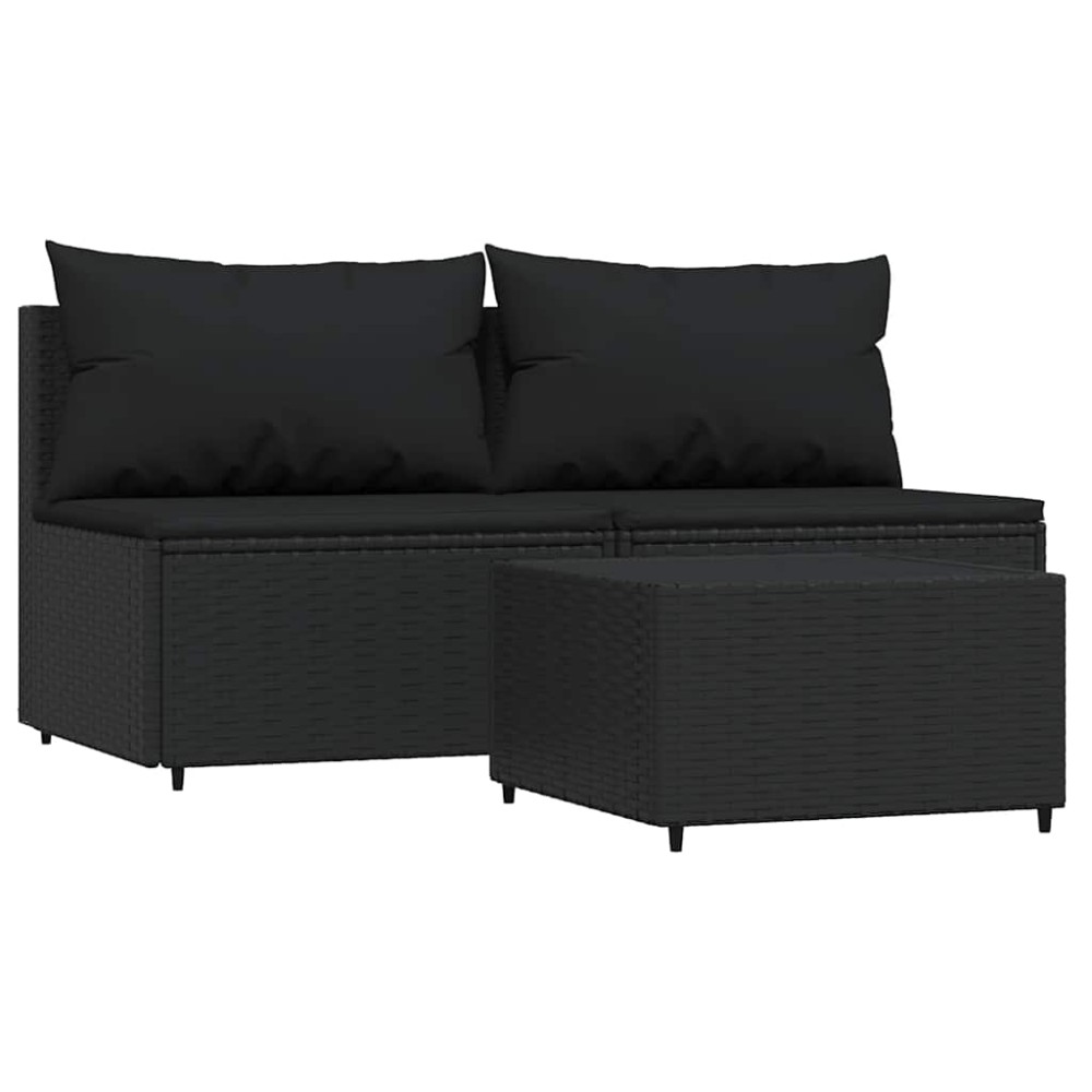 vidaXL Set mobilier de grădină cu perne, 3 piese, negru, poliratan