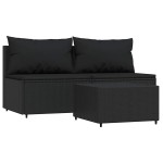 vidaXL Set mobilier de grădină cu perne, 3 piese, negru, poliratan vidaXL Set mobilier de grădină cu perne, 3 piese, negru, poliratan