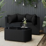 vidaXL Set mobilier de grădină cu perne, 3 piese, negru, poliratan vidaXL Set mobilier de grădină cu perne, 3 piese, negru, poliratan