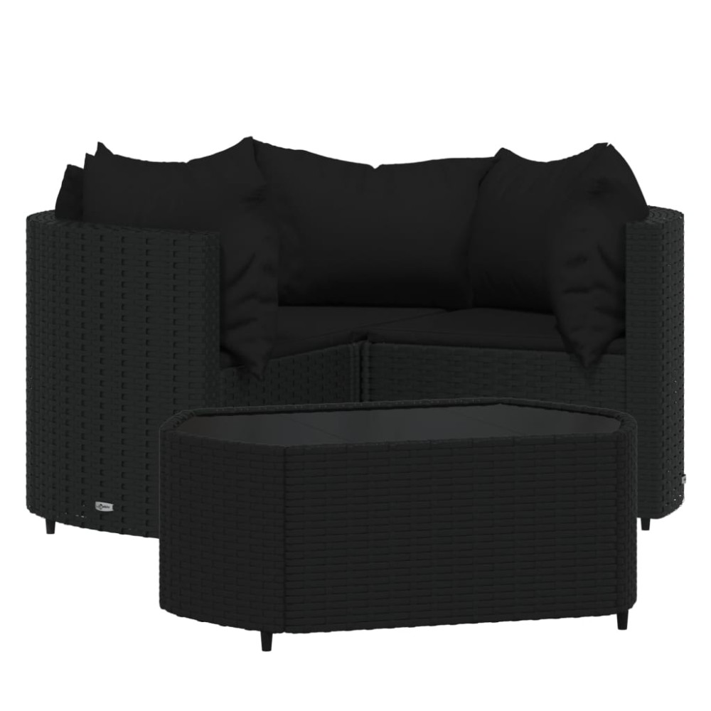 vidaXL Set mobilier relaxare grădină 4 piese cu perne poliratan negru