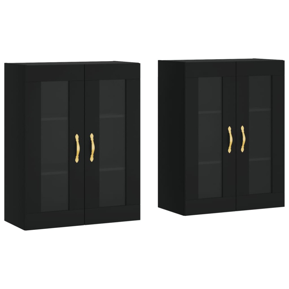 vidaXL Dulapuri montate pe perete, 2 buc, negru, lemn prelucrat
