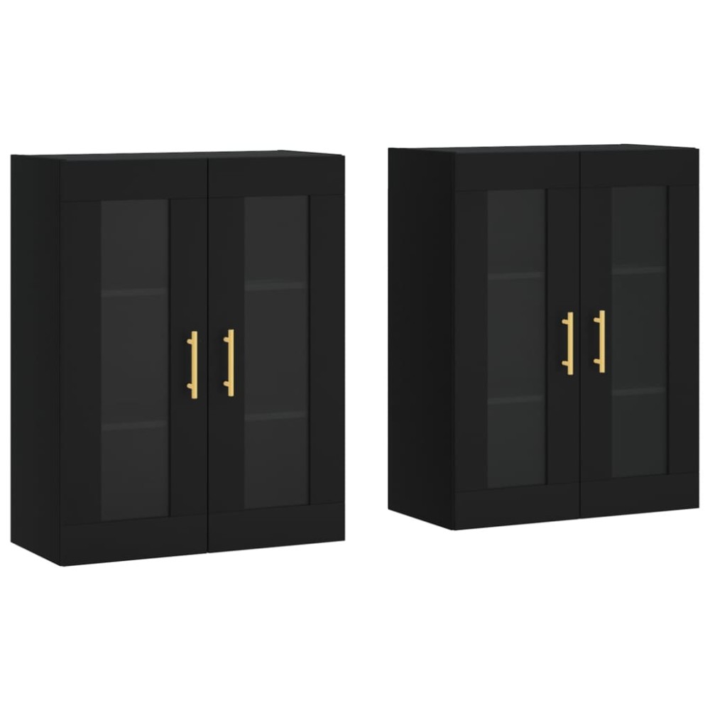 vidaXL Dulapuri montate pe perete, 2 buc, negru, lemn prelucrat