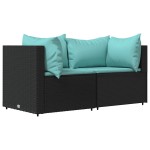 vidaXL Set mobilier de grădină cu perne, 3 piese, negru, poliratan vidaXL Set mobilier de grădină cu perne, 3 piese, negru, poliratan