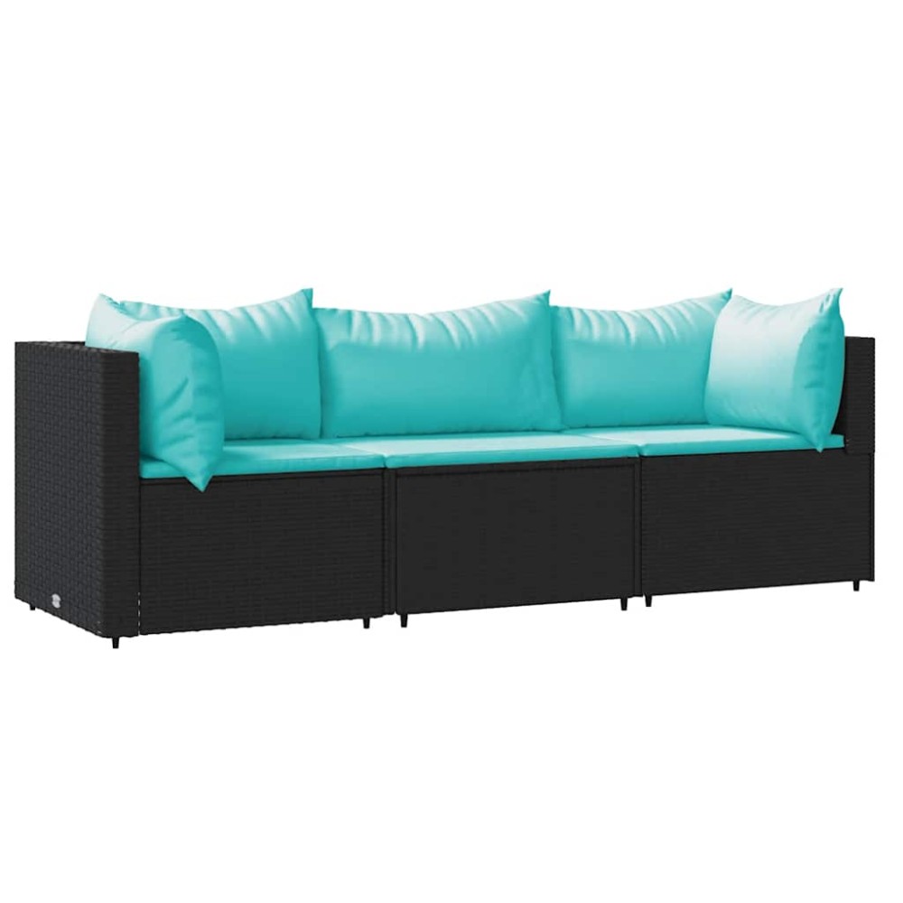 vidaXL Set mobilier de grădină cu perne, 3 piese, negru, poliratan