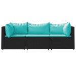 vidaXL Set mobilier de grădină cu perne, 3 piese, negru, poliratan vidaXL Set mobilier de grădină cu perne, 3 piese, negru, poliratan