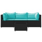 vidaXL Set mobilier relaxare grădină 4 piese cu perne poliratan negru