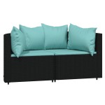 vidaXL Set mobilier de grădină cu perne, 3 piese, negru, poliratan vidaXL Set mobilier de grădină cu perne, 3 piese, negru, poliratan