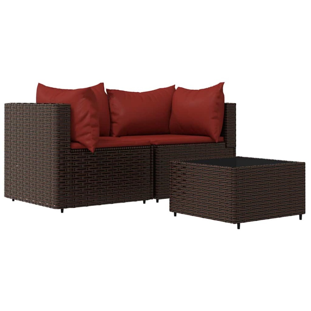 vidaXL Set mobilier de grădină cu perne, 3 piese, maro, poliratan