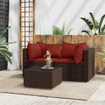 vidaXL Set mobilier de grădină cu perne, 3 piese, maro, poliratan vidaXL Set mobilier de grădină cu perne, 3 piese, maro, poliratan