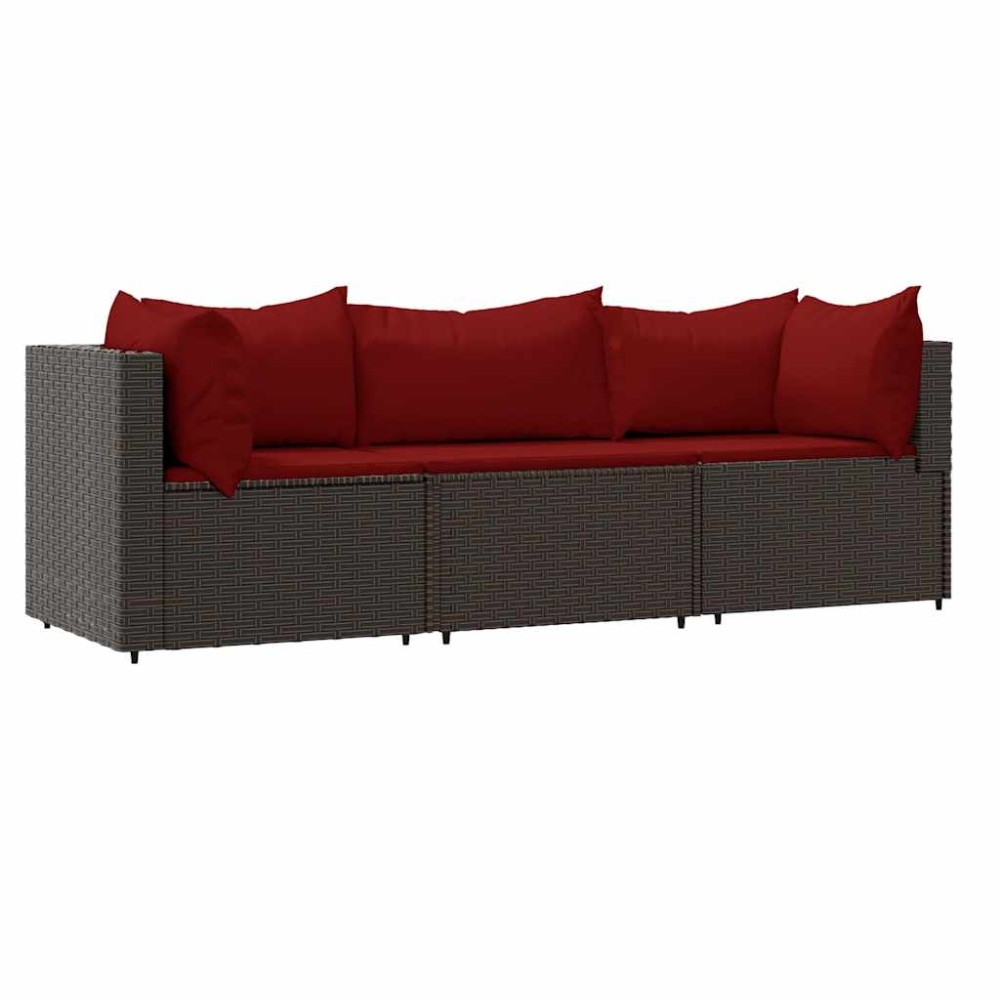 vidaXL Set mobilier de grădină cu perne, 3 piese, maro, poliratan